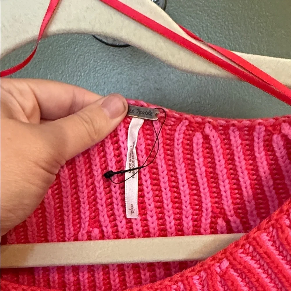 Free People Hot Pink Ribbed Off-Shoulder Sweater
